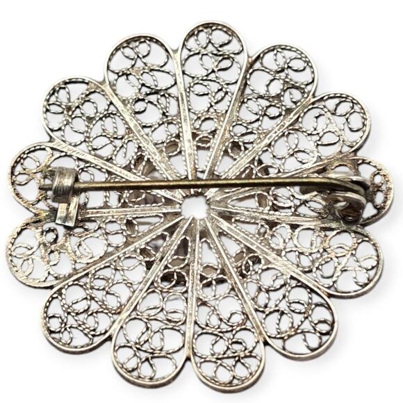 Blue & White Porcelain Delft Style Filigree Pin Vintage  Brooch - Picture 5 of 5